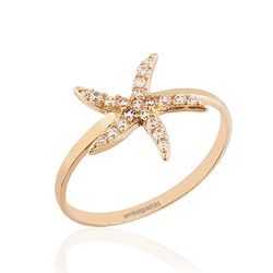 Deniz Yıldızı Rose Altın Yüzük 14K Gold Taşlı - Thumbnail