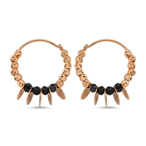 Dorikalı Altın Küpe Onix Taşlı Pullu Rose Altın - SembolGold