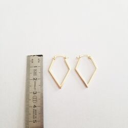 Dörtgen Formlu Altın Küpe 14 Ayar 2,5 cm Zarif Küpe - Thumbnail