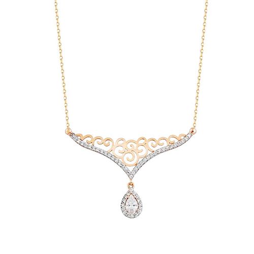 Elmas Montür Altın Kolye Damla 14K Rose Gold - SembolGold