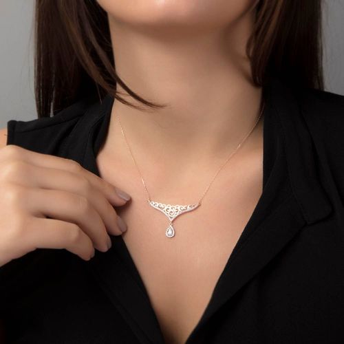 SembolGold - Elmas Montür Altın Kolye Damla 14K Rose Gold (1)