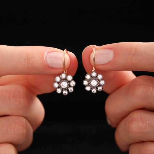 Elmas Montürlü 14 Ayar Rose Altın Küpe - SembolGold