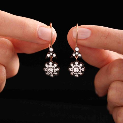 Elmas Montürlü 14 Ayar Rose Altın Küpe - SembolGold