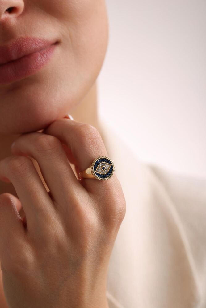 Evil Eye Altın Yüzük Opal Taş Özel Tasarım