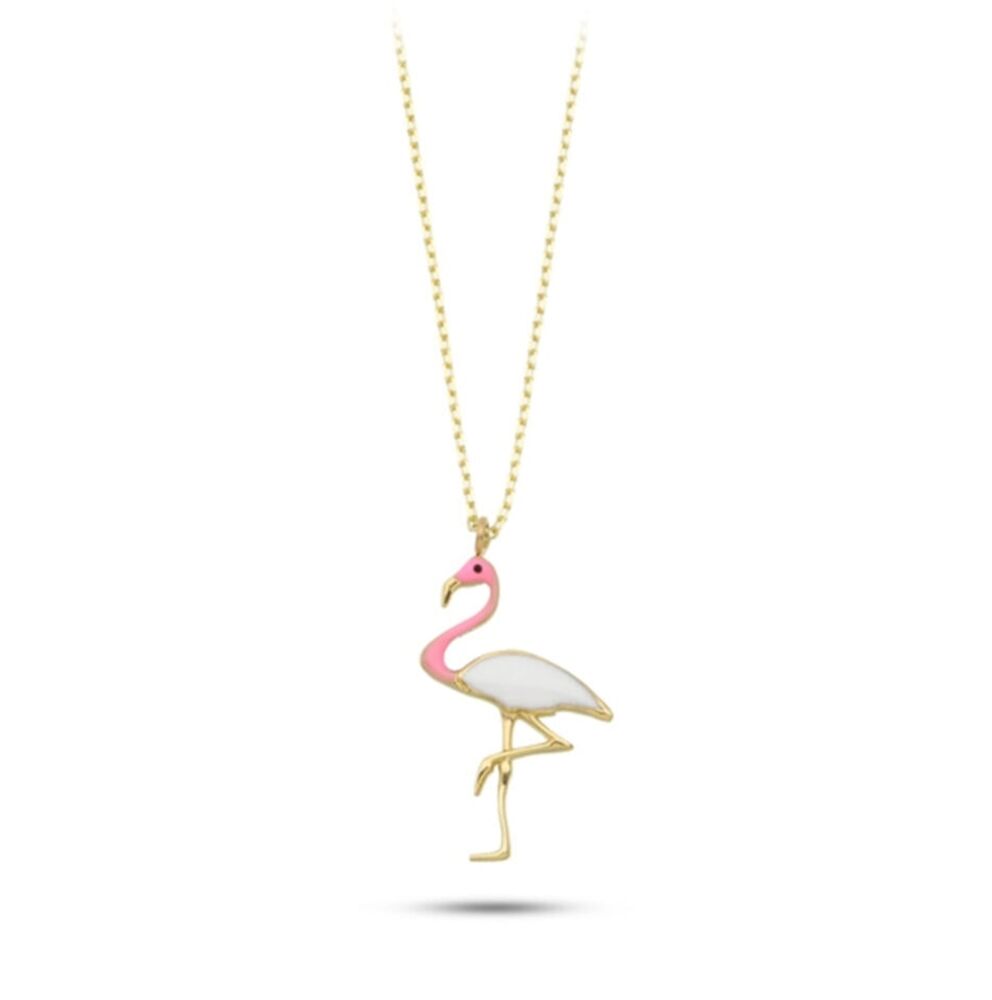 Flamingo Altın Kolye Mineli