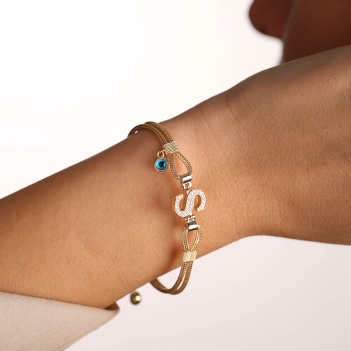 Harf Bileklik 14 Ayar Altın Çift Zincirli Nazar Boncuklu - SembolGold