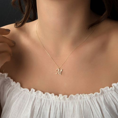 SembolGold - Harf Kolye Taşlı 14K Altın (1)