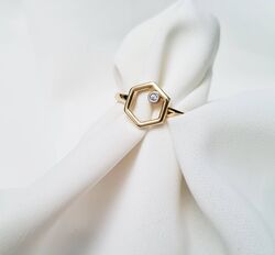 Hexagon Altın Yüzük 14K Modern - Thumbnail