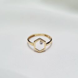 Hexagon Altın Yüzük 14K Modern - Thumbnail