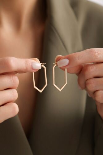 Hexagon Halka Küpe 14 Ayar İtaly - SembolGold