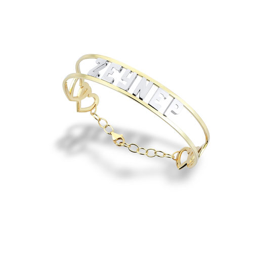 İsimli Altın Kelepce Tasarım 14 K Gold Taşsız