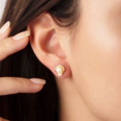 SembolGold - İstiridye İncili Altın Küpe Çivili 14K Gold (1)
