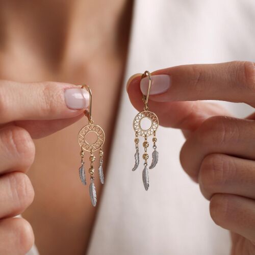 İtaly Model Tüğ Motifli Sallantılı Altın Küpe - SembolGold