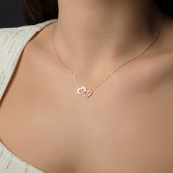 Kalp Altın Kolye Sen ve Ben 14K Rose Gold - 2