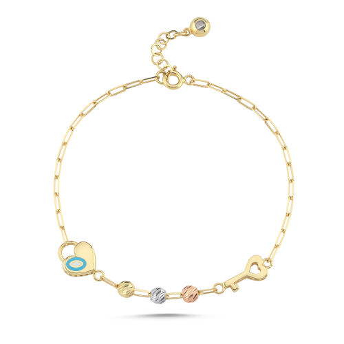 Kalp & Nazar Detaylı Altın Bileklik 17-20 cm - SembolGold