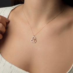 SembolGold - Kalp Tektaş Altın Kolye 14K Rose Gold (1)
