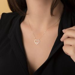 SembolGold - Kalp'li Altın Kolye Sen ve Ben 14K Gold Taşlı (1)