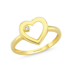 Kalp'li Altın Yüzük Tektaş ile 14K Gold - Thumbnail