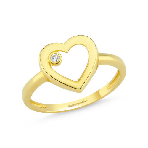 Kalp'li Altın Yüzük Tektaş ile 14K Gold - SembolGold