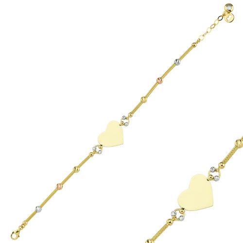 Kalp'li Plaka Altın Bileklik 14K Gold Dorikalı İsim Yazılır - SembolGold