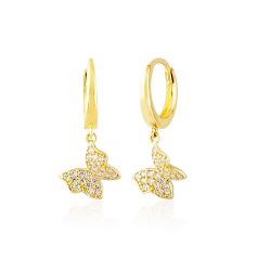 Kelebek Altın Sallantılı Küpe 14K Gold Taşlı - Thumbnail