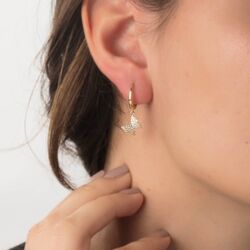 SembolGold - Kelebek Altın Sallantılı Küpe 14K Gold Taşlı (1)