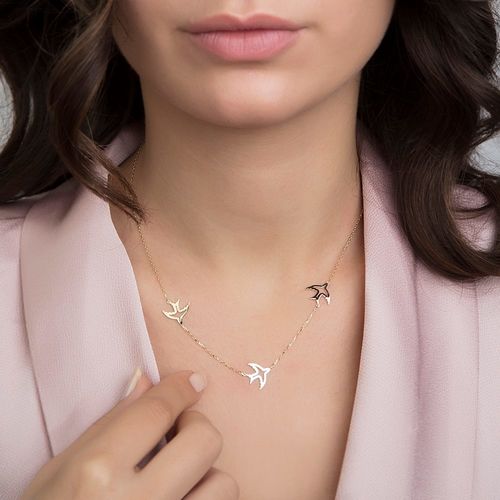 SembolGold - Kırlangıç Altın Kolye 14K Tricolor Gold (1)