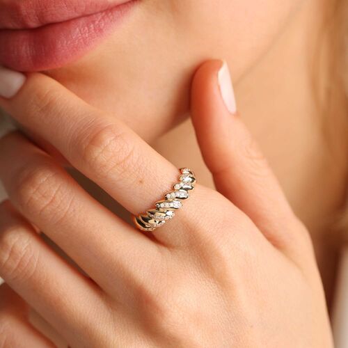 Kruvasan Altın Yüzük Taşlı - SembolGold