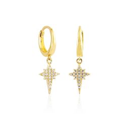 Kutupyıldızı Altın Sallantılı Küpe 14K Gold Taşlı - Thumbnail