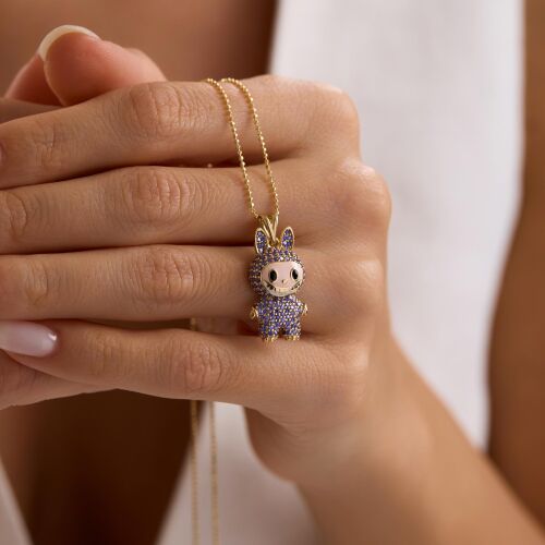 Labubu Kolye 14 Ayar Mor 2,5-1,5 cm - SembolGold