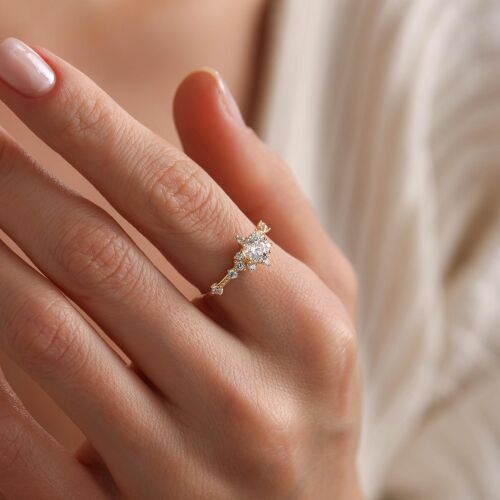 Lotus Sarı Altın Tektaş Yüzük - SembolGold