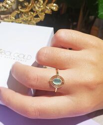 SembolGold - Maide Altın Yüzük 14K Mavi Kuvars Taşlı (1)