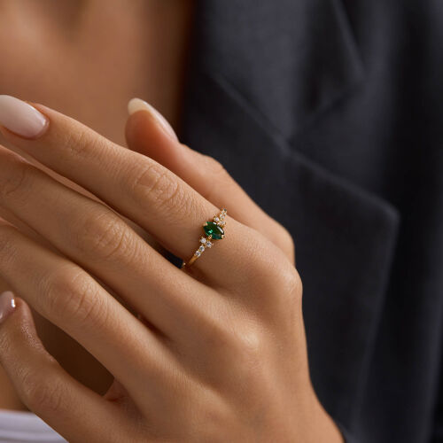 Markis Detaylı Turmalin Taşlı Altın Yüzük - SembolGold