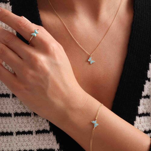 Mavi Kelebek Takı Seti 14K Altın - SembolGold