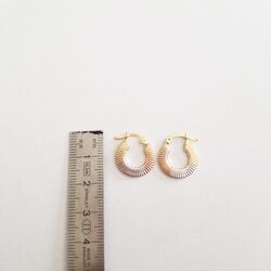 Mini İstiridye Altın Küpe 14 Ayar 1,5 cm Tricolor - Thumbnail