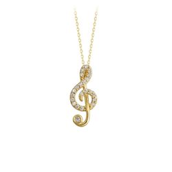 Müzik Notası Altın Kolye 14K Gold Taşlı - Thumbnail