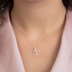 SembolGold - Müzik Notası Altın Kolye 14K Gold Taşlı (1)