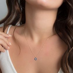 Nazar Boncuk Altın Kolye Sosyete 14K Gold 1,0 cm - Thumbnail