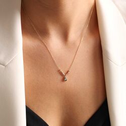 SembolGold - Peridot Taşlı Damla Altın Kolye Dorikalı (1)