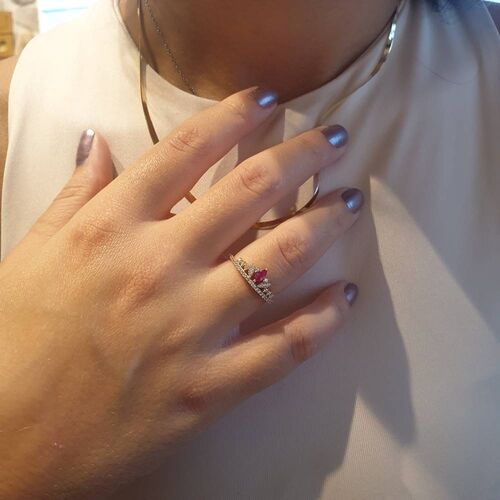 Quenn Altın Yüzük 14K Kök Yakut Taç Tasarım - SembolGold