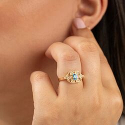 Renkli Taşlı Altın Baget Yüzük Parçalı - SembolGold