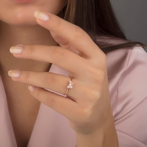 SembolGold - Rose Altın Kelebek Yüzük Sedefli 14K (1)