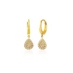 Sallantılı Altın Damla Küpe 14K Gold - Thumbnail