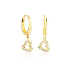 Sallantılı Altın Kalp Küpe 14K Gold - Thumbnail