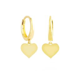 Sallantılı Altın Kalp Küpe 14K Gold Taşsız - Thumbnail