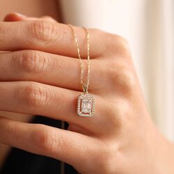 Sarı Altın Baget Kolye Piece - Thumbnail