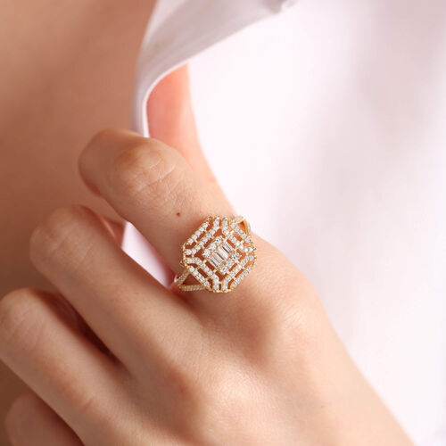 Sarı Altın Baget Yüzük Asimetrik Form - SembolGold