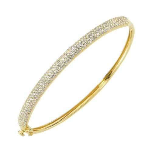 Sarı Altın Kelepçe 3 Sıra Taşlı Model Çift Kilit Sistemli - SembolGold