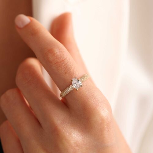 Sarı Altın Tektaş Yüzük Damla Form - SembolGold