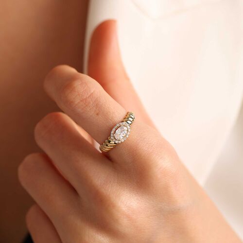 Sarı Altın Tektaş Yüzük Oval Form - SembolGold